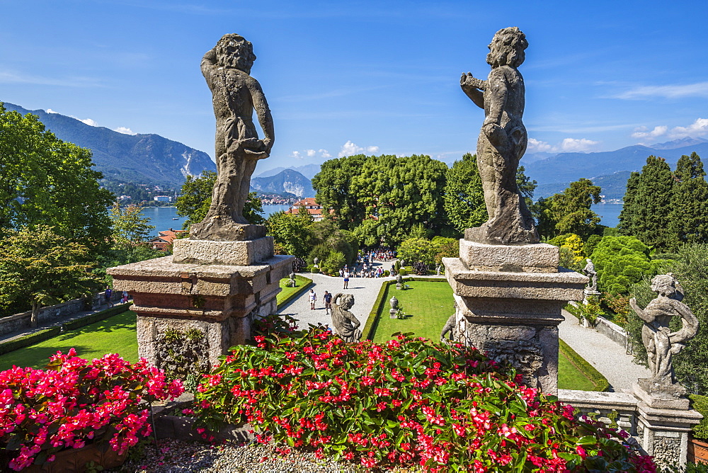 View from Floral Fountains, Isola Bella, Borromean Islands, Lake Maggiore, Piedmont, Italian Lakes, Italy, Europe