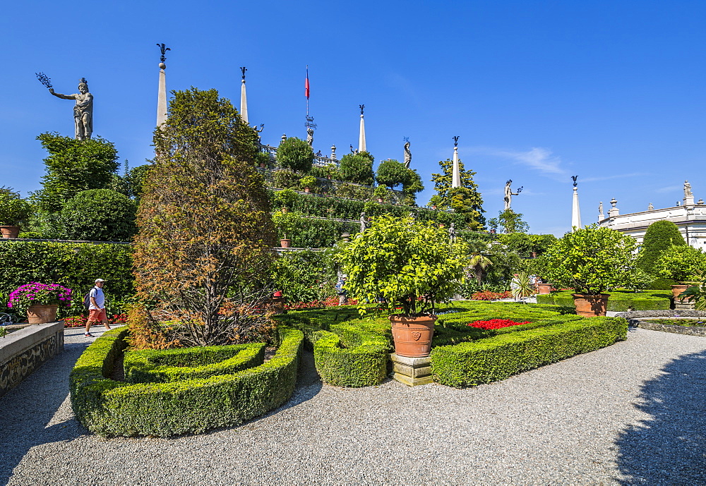 View of Floral Fountains, Isola Bella, Borromean Islands, Lake Maggiore, Piedmont, Italian Lakes, Italy, Europe