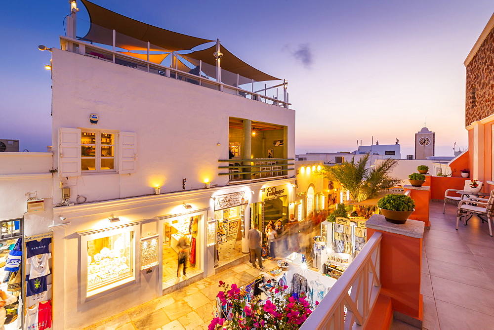 View of Oia village street at dusk, Santorini, Cyclades, Aegean Islands, Greek Islands, Greece, Europe