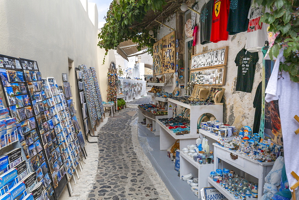 View of souvenirs on street in Pyrgos, Thira, Santorini, Cyclades Islands, Greece, Europe