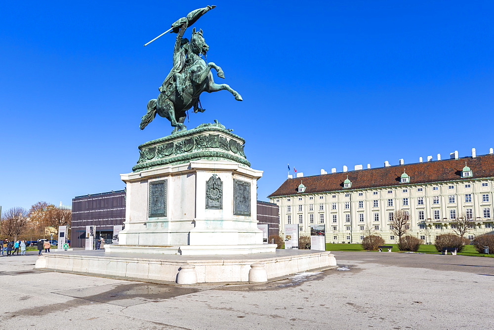 View of Erzherzog Karl - Equestrian Statue in Heldenplatz, Vienna, Austria, Europe