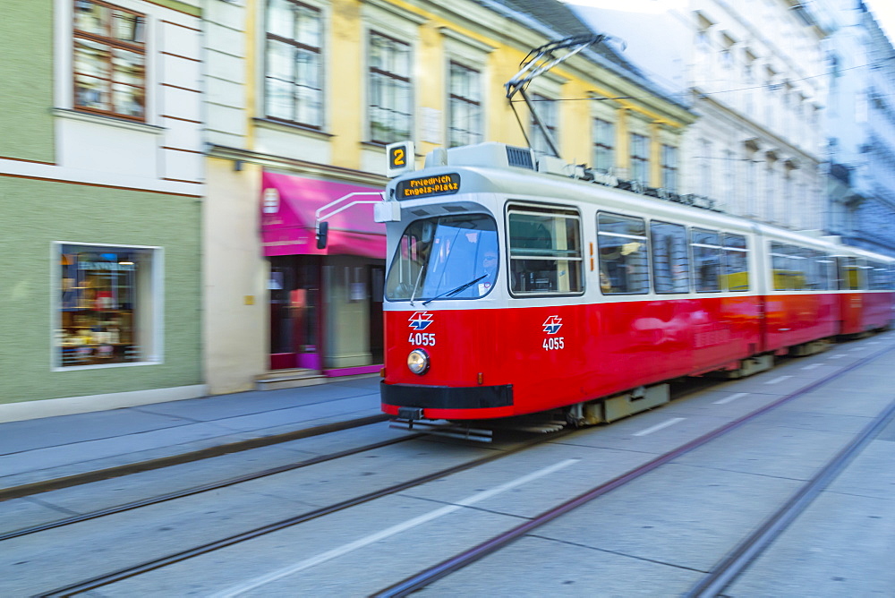 City tram near Rathausplatz, Vienna, Austria, Europe