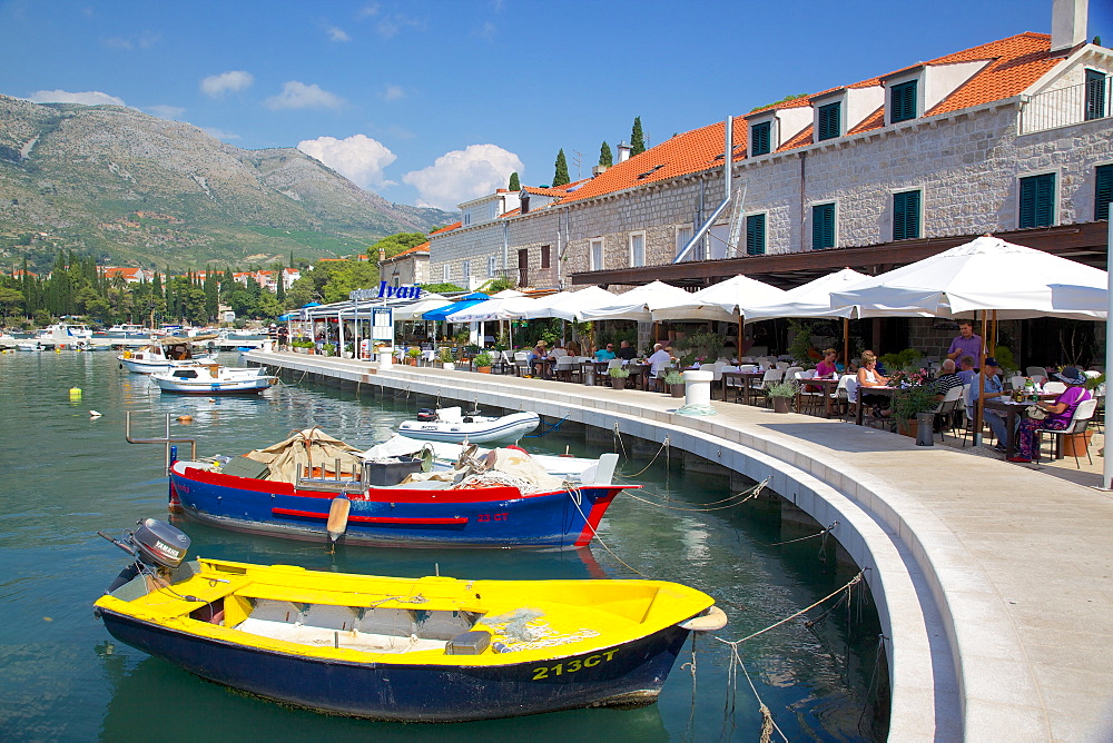 Harbour restaurants, Cavtat, Dubrovnik Riviera, Dalmatian Coast, Dalmatia, Croatia, Europe