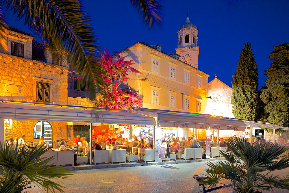 Church of St. Nicholas and bars at dusk, Cavtat, Dubrovnik Riviera, Dalmatian Coast, Dalmatia, Croatia, Europe