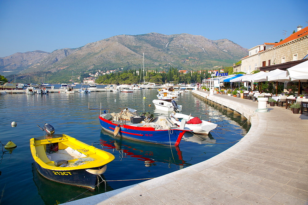 Restaurants along the harbour, Cavtat, Dubrovnik Riviera, Dalmatian Coast, Dalmatia, Croatia, Europe