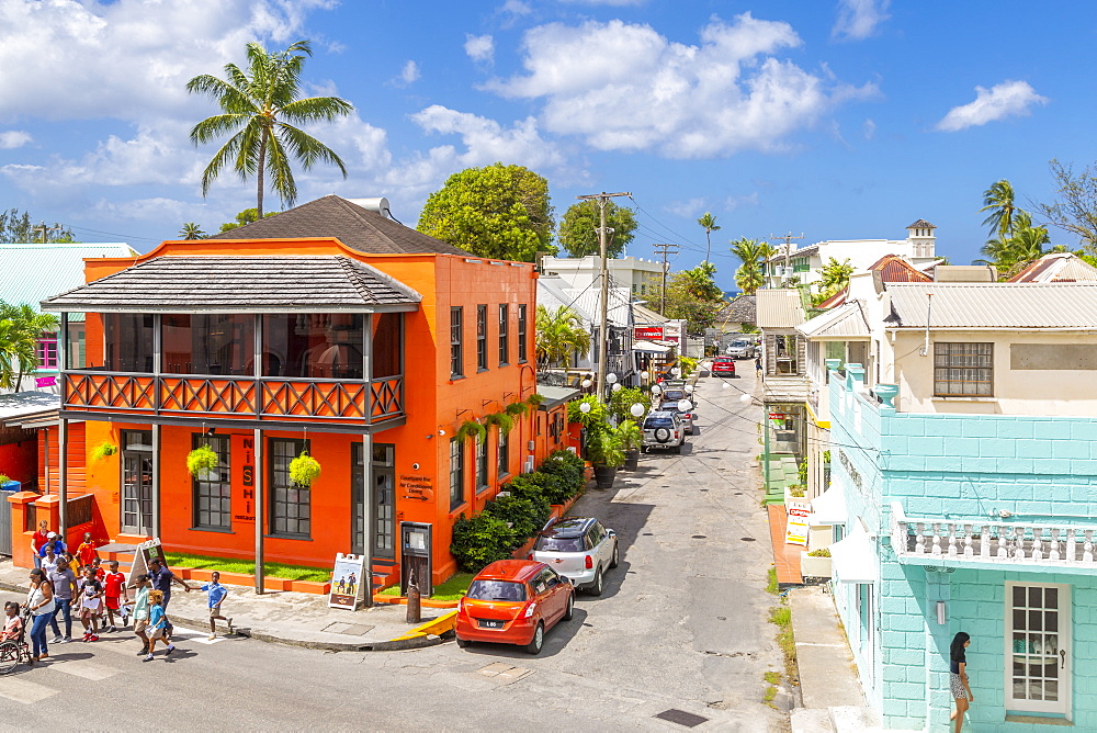 Elevated view of Holetown Street, Barbados, West Indies, Caribbean, Central America