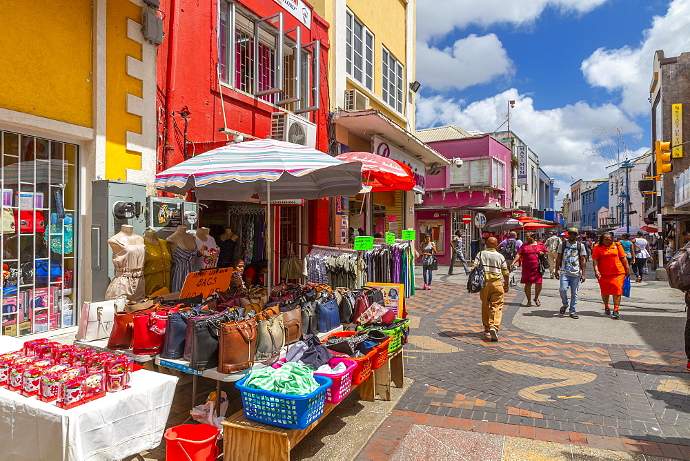 Colourful stalls and shops on Swan Street, Bridgetown, Barbados, West Indies, Caribbean, Central America