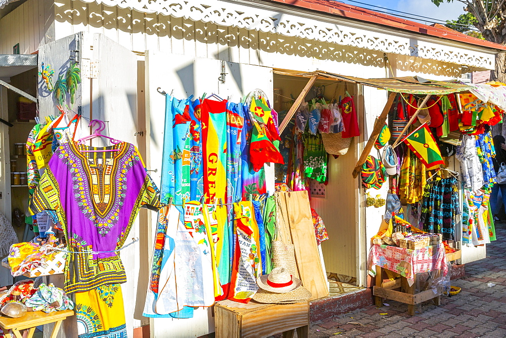 Traditional colourful clothing on Melville Street in St. George's, Grenada, Windward Islands, West Indies, Caribbean, Central America