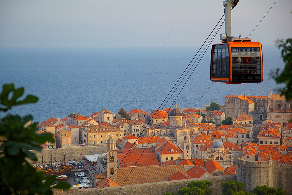 View of Old Town, UNESCO World Heritage Site, and cable car, Dubrovnik Dalmatian Coast, Dalmatia, Croatia, Europe 