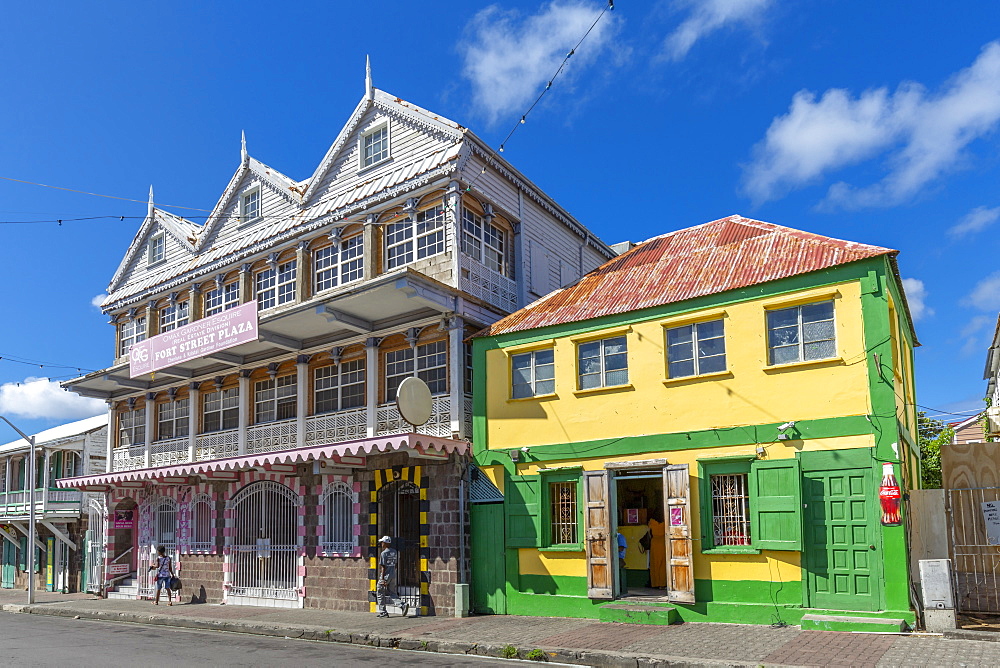 View of ornate and colourful architecture, Basseterre, St. Kitts and Nevis, West Indies, Caribbean, Central America