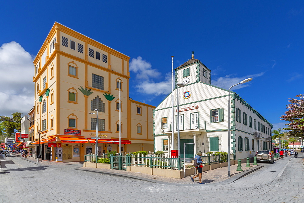 View of Courthouse on Front Street, Philipsburg, St. Maarten, Leeward Islands, West Indies, Caribbean, Central America