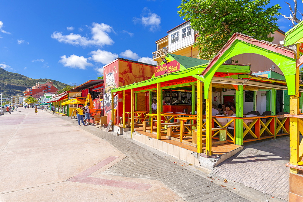 View of beach bar overlooking Caribbean Sea, Philipsburg, St. Maarten, Leeward Islands, West Indies, Caribbean, Central America