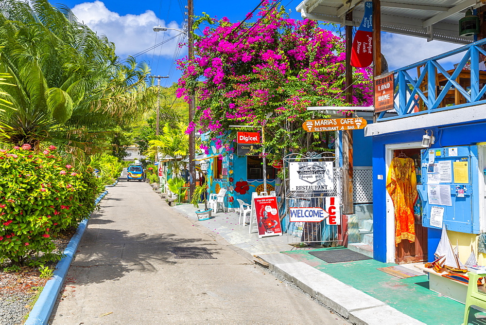 Colourful shops in Port Elizabeth, Admiralty Bay, Bequia, The Grenadines, St. Vincent and the Grenadines, Windward Islands, West Indies, Caribbean, Central America