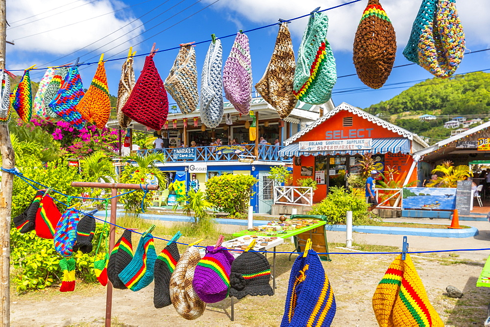 Colourful shops in Port Elizabeth, Admiralty Bay, Bequia, The Grenadines, St. Vincent and the Grenadines, Windward Islands, West Indies, Caribbean, Central America