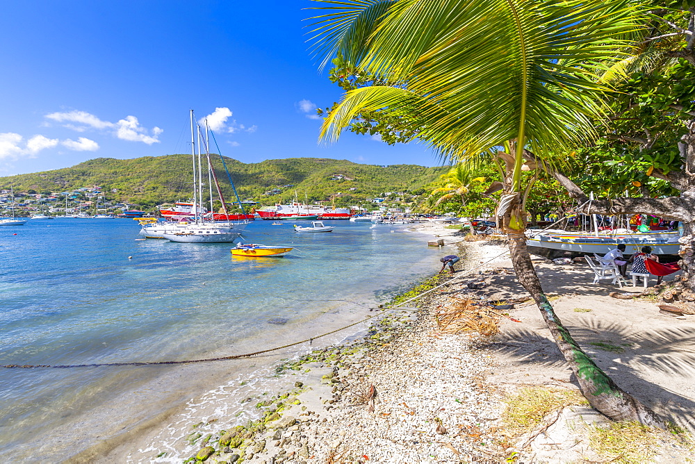 Sailing boats anchoring in Port Elizabeth, Admiralty Bay, Bequia, The Grenadines, St. Vincent and the Grenadines, Windward Islands, West Indies, Caribbean, Central America