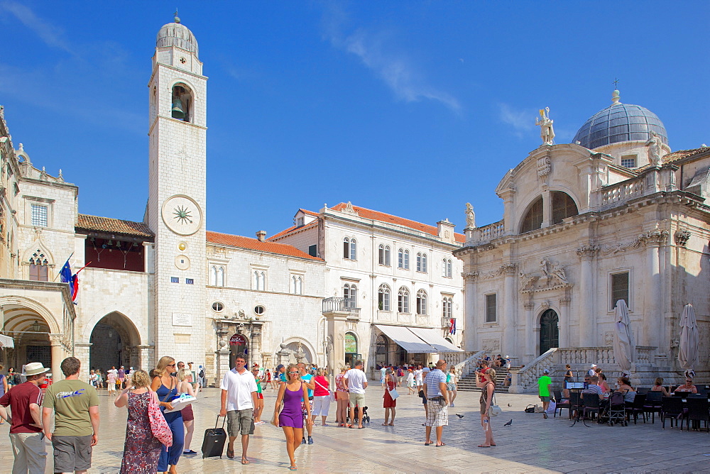 Stradun Clocktower, Dubrovnik, Dalmatia, Croatia, Europe