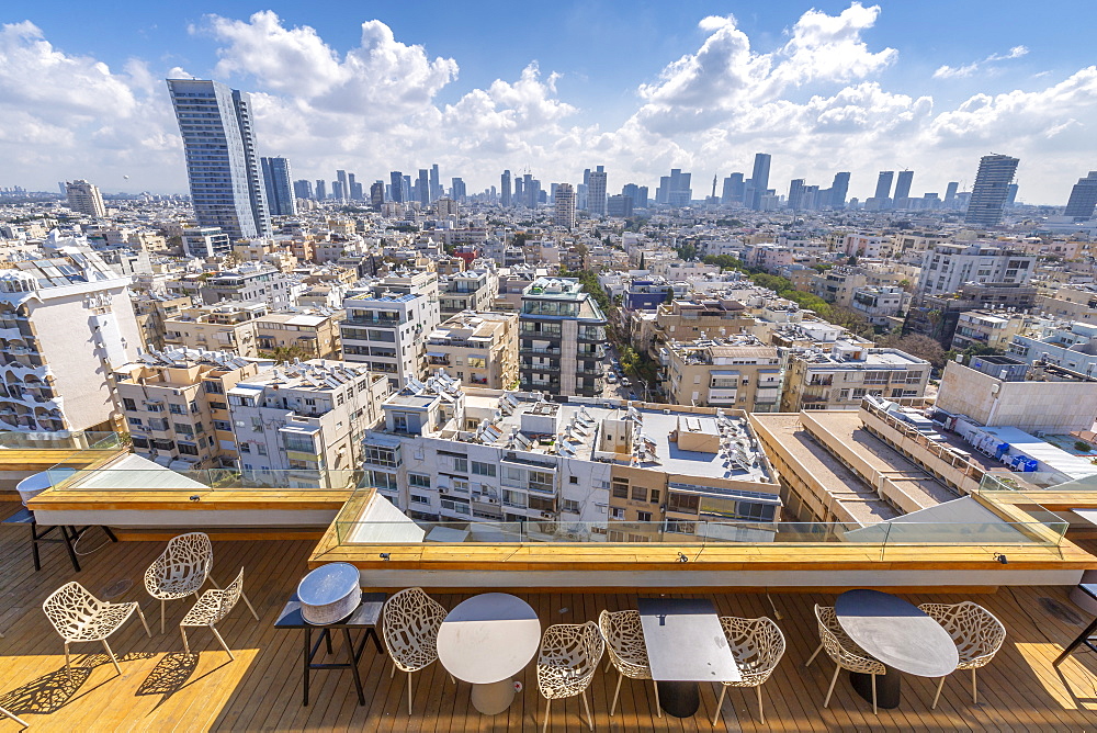 View of city skyline from hotel terrace, Tel Aviv, Israel, Middle East