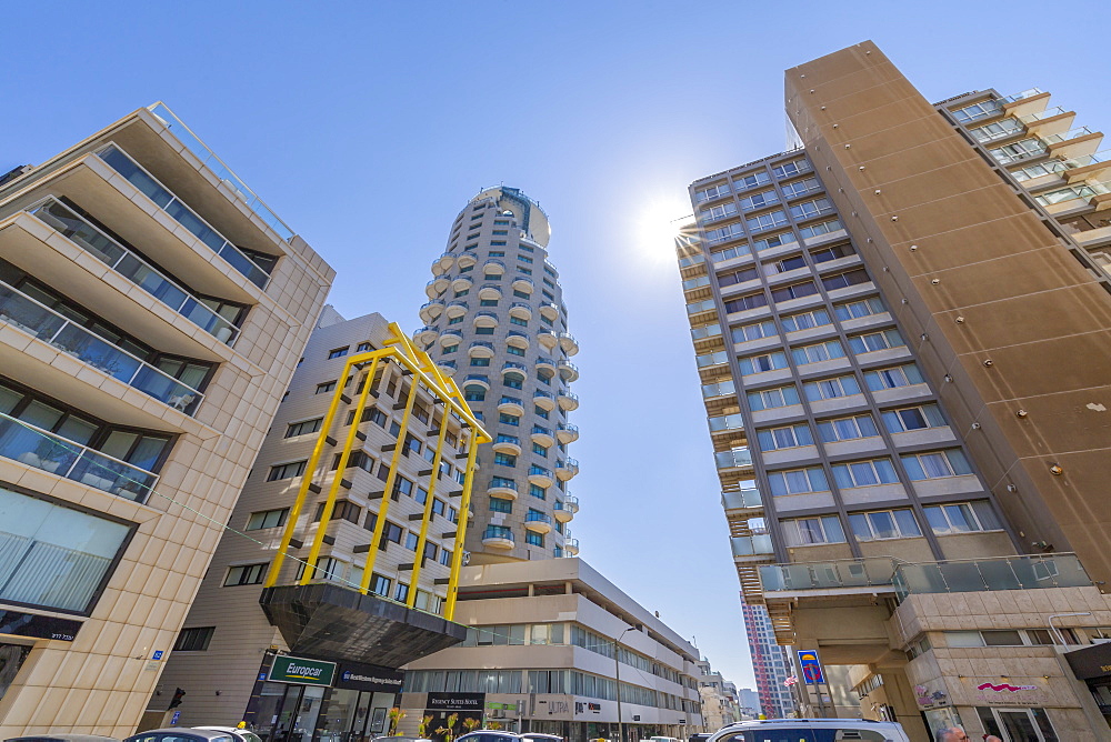 View of Isrotel Tower overlooking London Square, Jaffa, Tel Aviv, Israel, Middle East