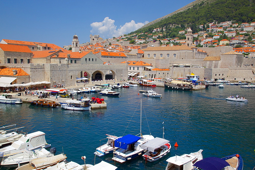 View over Harbour and Old Town, UNESCO World Heritage Site, Dubrovnik, Dalmatian Coast, Croatia, Europe