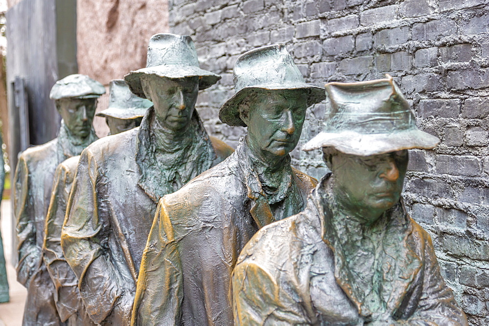 View of statue of a Great Depression bread line at the Franklin D. Roosevelt Memorial, Washington, D.C., United States of America, North America