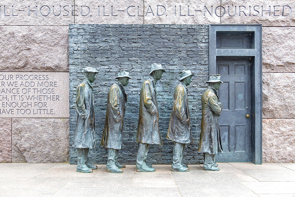 View of statue of a Great Depression bread line at the Franklin D. Roosevelt Memorial, Washington, D.C., United States of America, North America