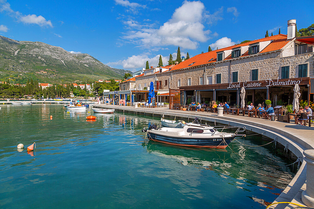 View of boats in the harbour in Cavtat on the Adriatic Sea, Cavtat, Dubrovnik Riviera, Croatia, Europe