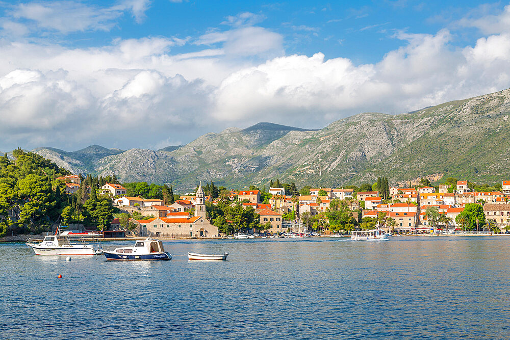 View of town and harbour in Cavtat on the Adriatic Sea, Cavtat, Dubrovnik Riviera, Croatia, Europe