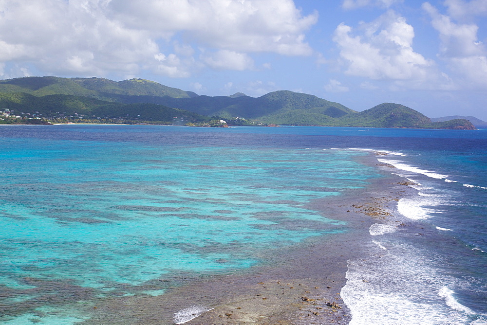 View over South Coast and coral reef, Antigua, Leeward Islands, West Indies, Caribbean, Central America