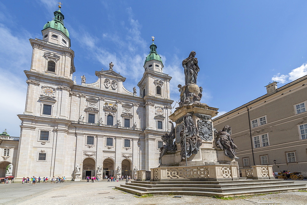 View of Salzburg Cathedral from Domplatz, Salzburg, Austria, Europe