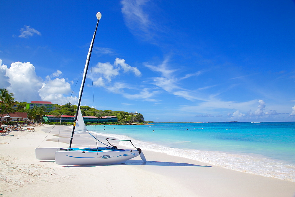 Long Bay and beach and hobie cat, Antigua, Leeward Islands, West Indies, Caribbean, Central America