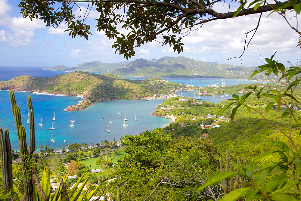 View of English Harbour from Shirley Heights, Antigua, Leeward Islands, West Indies, Caribbean, Central America