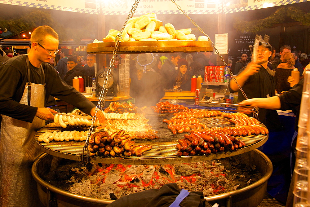 Hot dog stand, Christmas Market, Albert Square, Manchester, England, United Kingdom, Europe