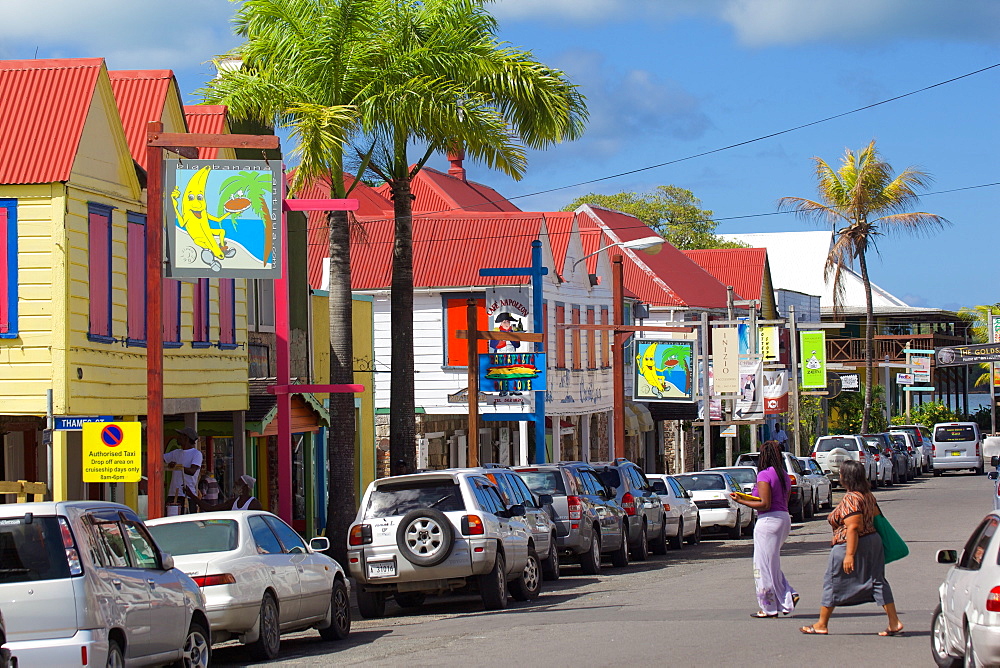 Colourful buildings on Redcliffe Street, St. Johns, Antigua, Leeward Islands, West Indies, Caribbean, Central America