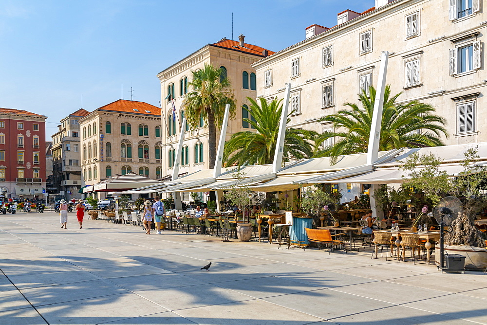 View of buildings and cafes on the Promenade, Split, Dalmatian Coast, Croatia, Europe