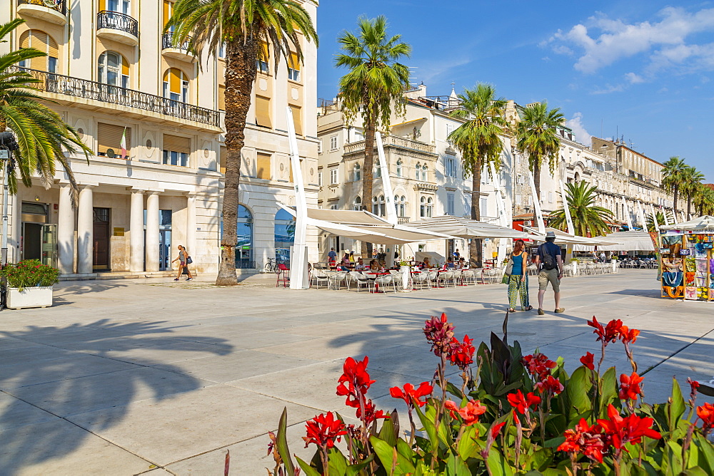 View of buildings and cafes on the Promenade, Split, Dalmatian Coast, Croatia, Europe