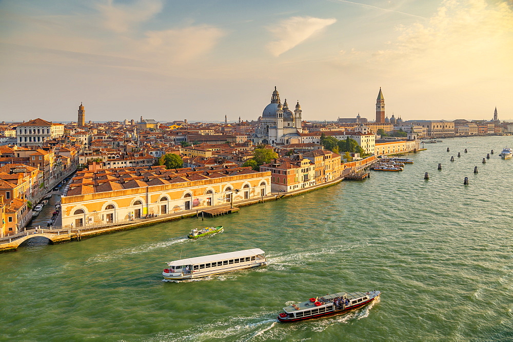 View of Venice from cruise ship at daybreak, Venice, UNESCO World Heritage Site, Veneto, Italy, Europe