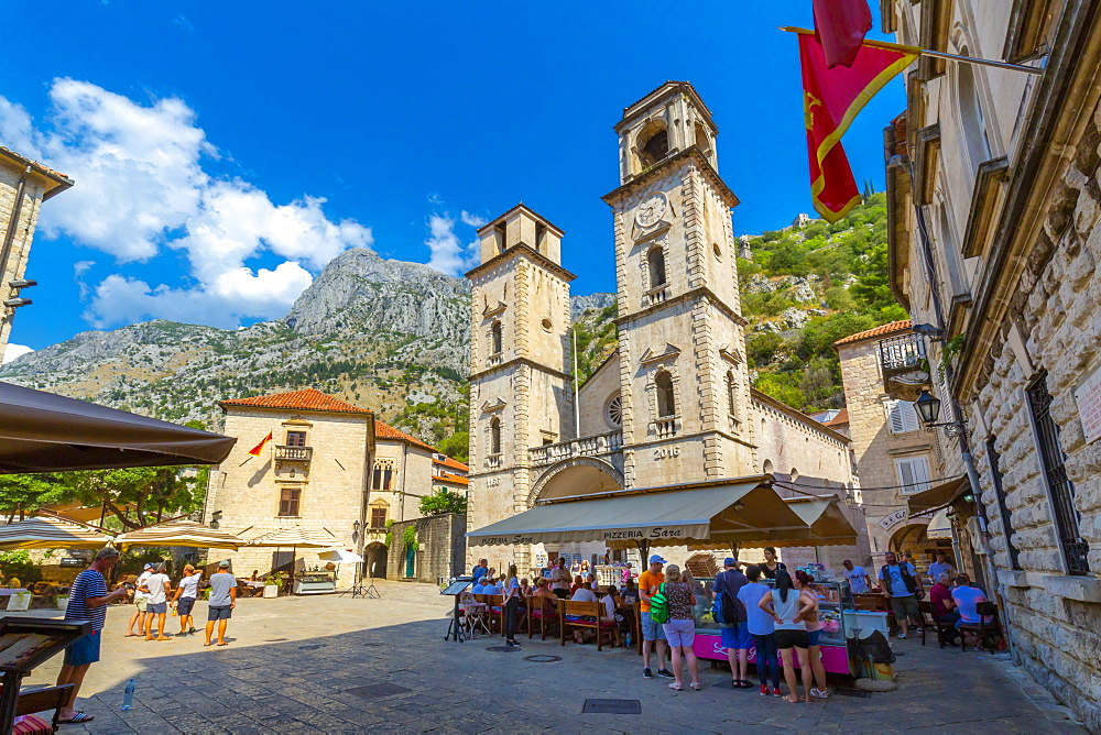 View of St. Tryphon Cathedral, Old Town, UNESCO World Heritage Site, Kotor, Montenegro, Europe