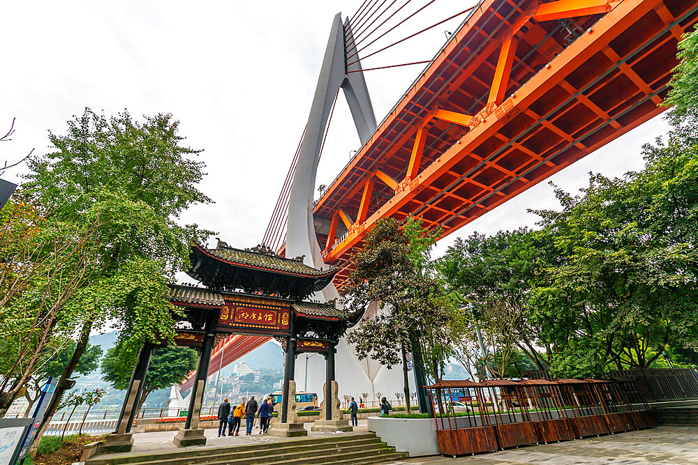 View of Masangxi Bridge and city urban architecture, Yuzhong District, Chongqing, China, Asia