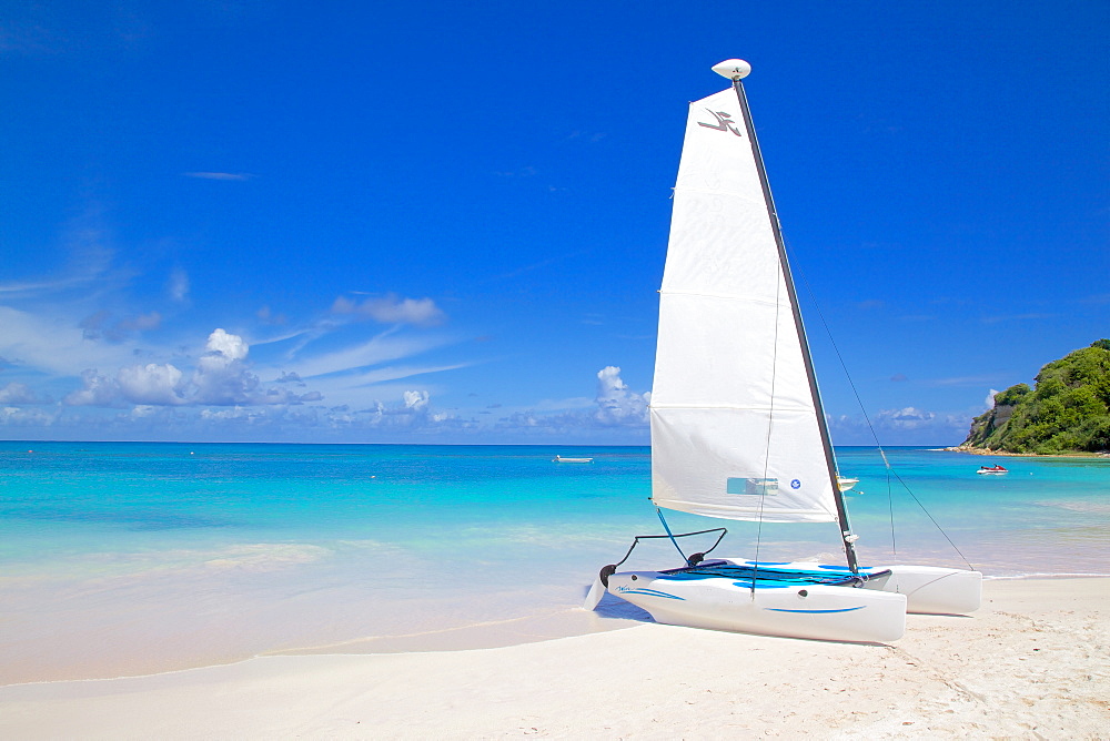 Beach and hobie cat, Long Bay, Antigua, Leeward Islands, West Indies, Caribbean, Central America