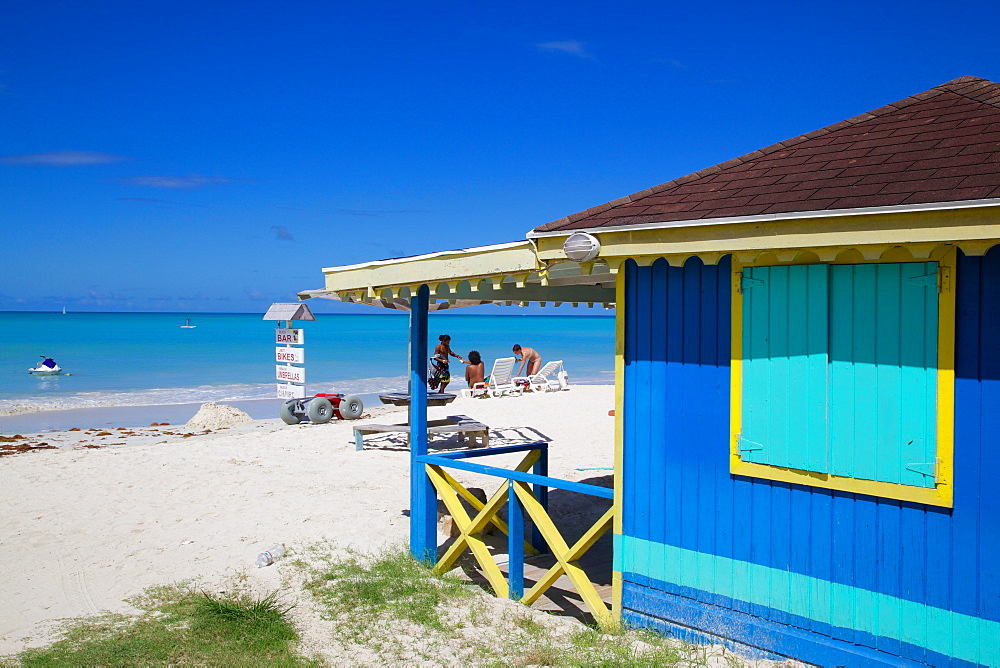 Beach and beach hut, Dickenson Bay, St. Georges, Antigua, Leeward Islands, West Indies, Caribbean, Central America