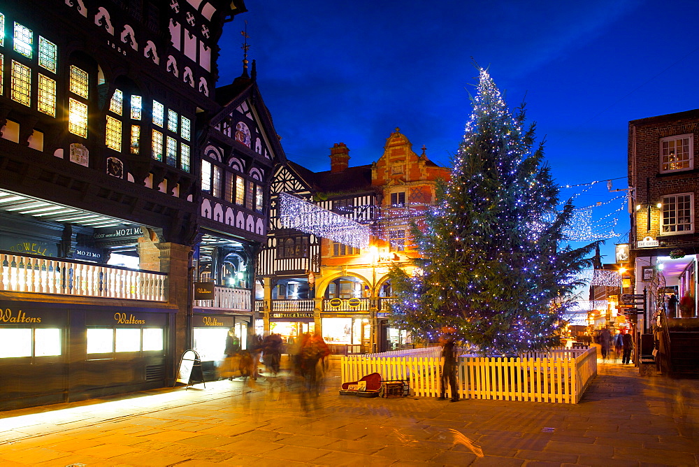 East Gate Street at Christmas, Chester, Cheshire, England, United Kingdom, Europe