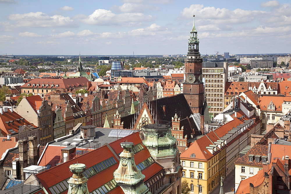 Old Town rooftops viewed from Marii Magdaleny Church, Wroclaw, Silesia, Poland, Europe