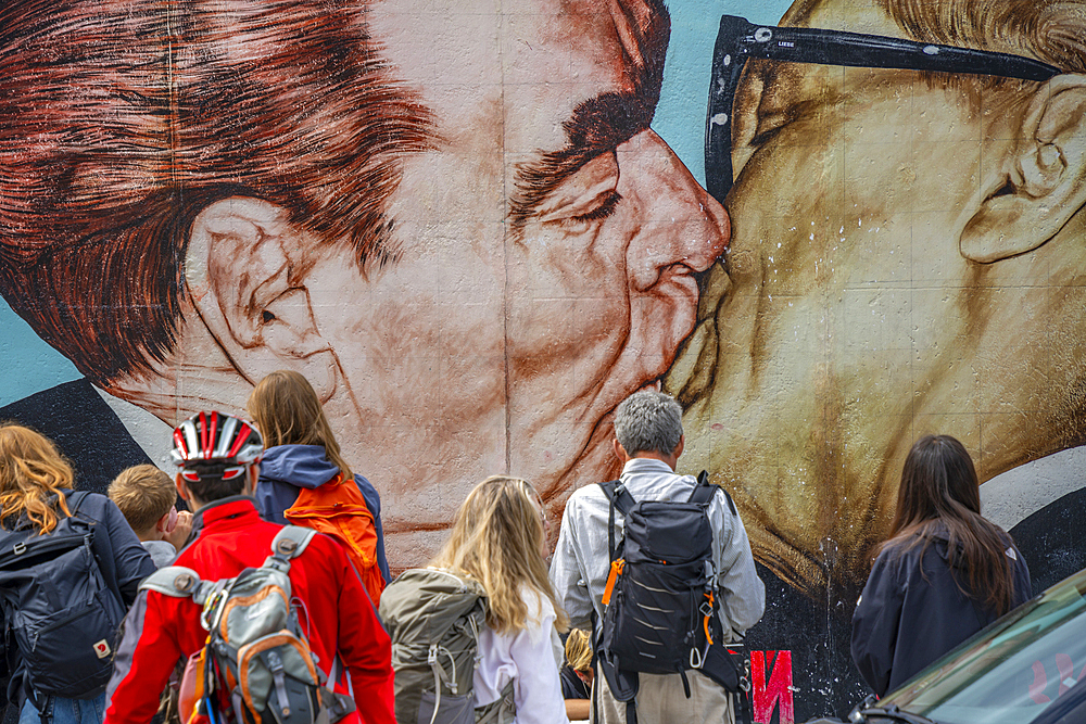 View of artwork at Berliner Mauer, Eastside section of the former Berlin Wall along the Spree River, Berlin, Germany, Europe