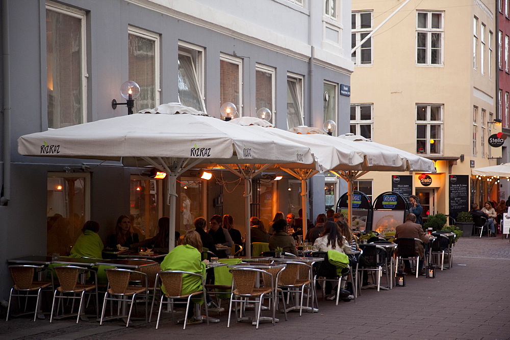 City cafe at dusk, Copenhagen, Denmark, Scandinavia, Europe