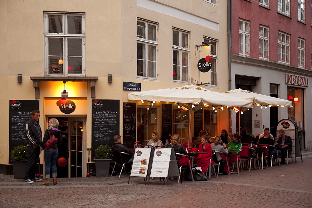 City cafe at dusk, Copenhagen, Denmark, Scandinavia, Europe