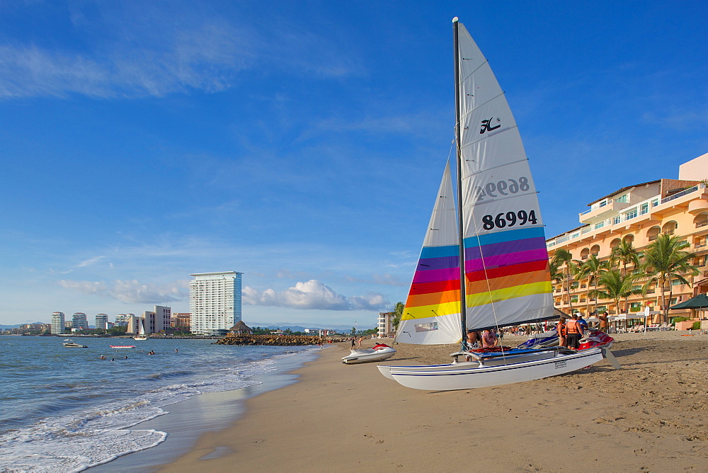 Beach scene and catamaran, Puerto Vallarta, Jalisco, Mexico, North America