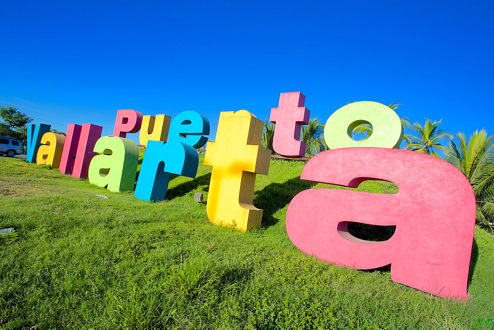 Colourful sign on Tepic Puerto Vallarta, Puerto Vallarta, Jalisco, Mexico, North America