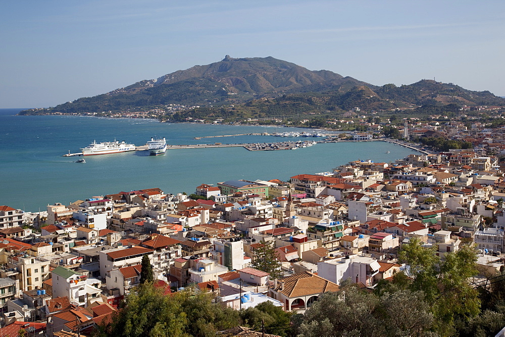 View over town and harbour, Zakynthos Town, Zakynthos, Ionian Islands, Greek Islands, Greece, Europe