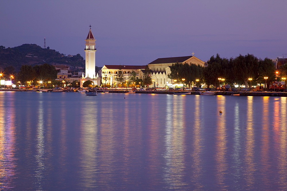 Harbour at dusk, Zakynthos Town, Zakynthos, Ionian Islands, Greek Islands, Greece, Europe