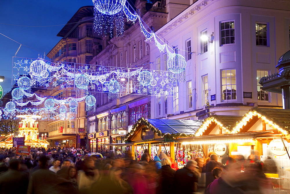 New Street and Christmas Market, City Centre, Birmingham, West Midlands, England, United Kingdom, Europe